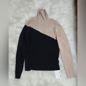 Two-Tone Black and Tan Women's Sweater - Small